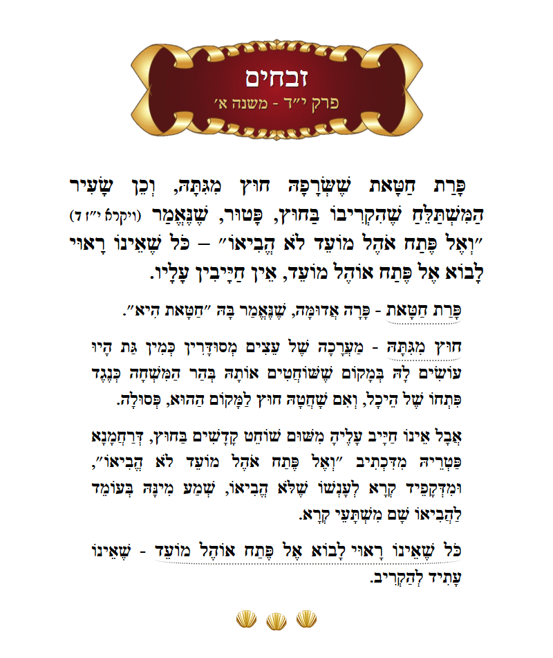 Masechta Zevachim Chapter 14 Mishnah 1 with commentary